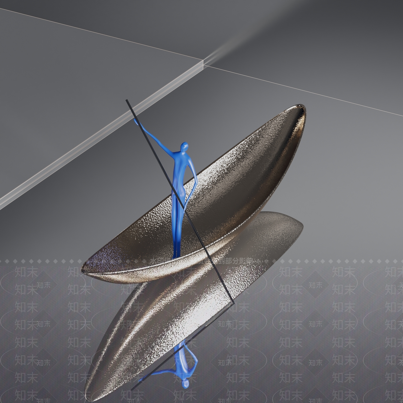 现代人物划船雕塑3D模型下载【ID:1125399793】