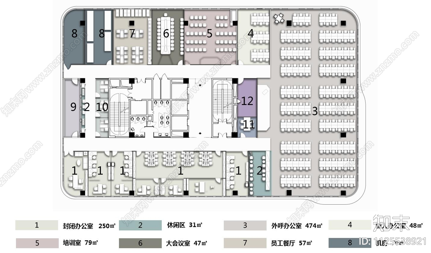 现代卷月办公空间平面方案cad施工图下载【ID:1125538921】