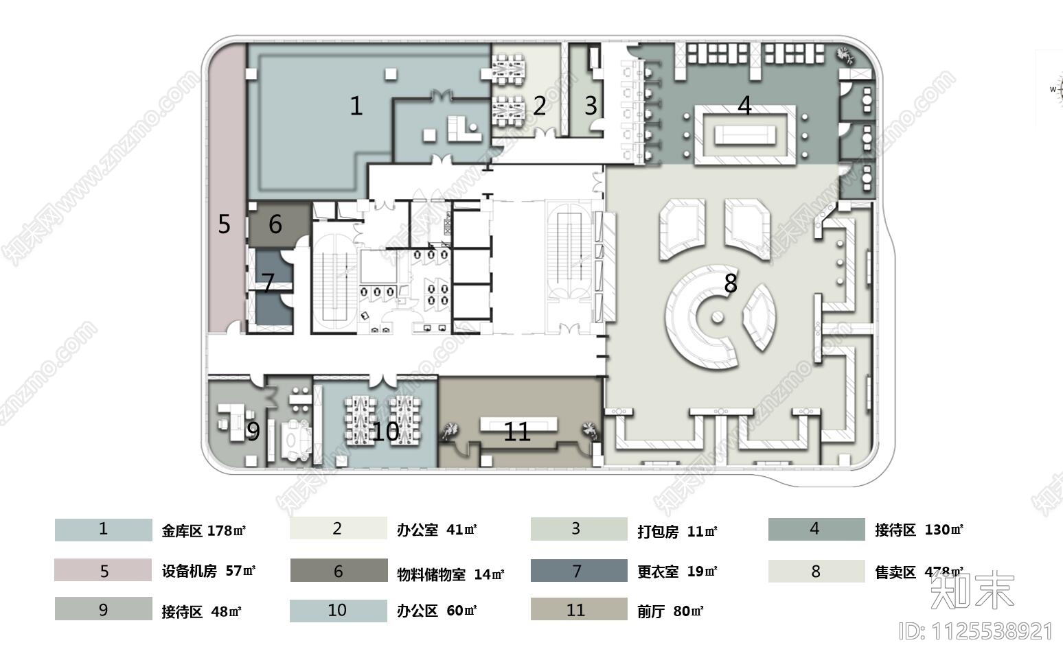 现代卷月办公空间平面方案cad施工图下载【ID:1125538921】