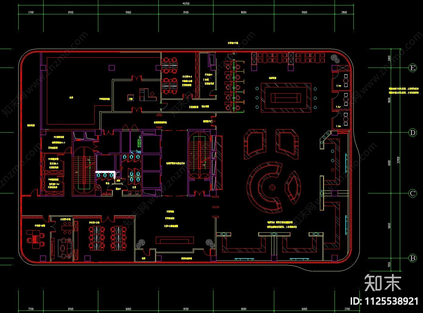 现代卷月办公空间平面方案cad施工图下载【ID:1125538921】