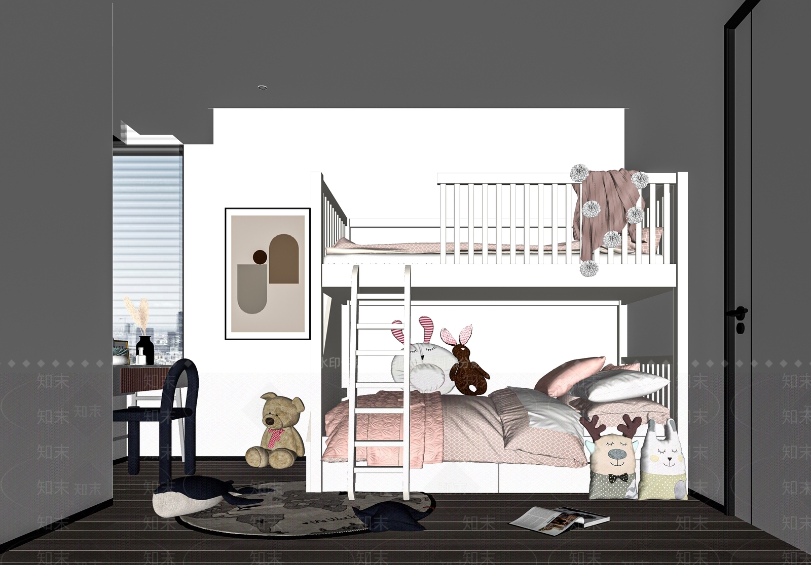现代女孩儿童房SU模型下载【ID:1125419828】