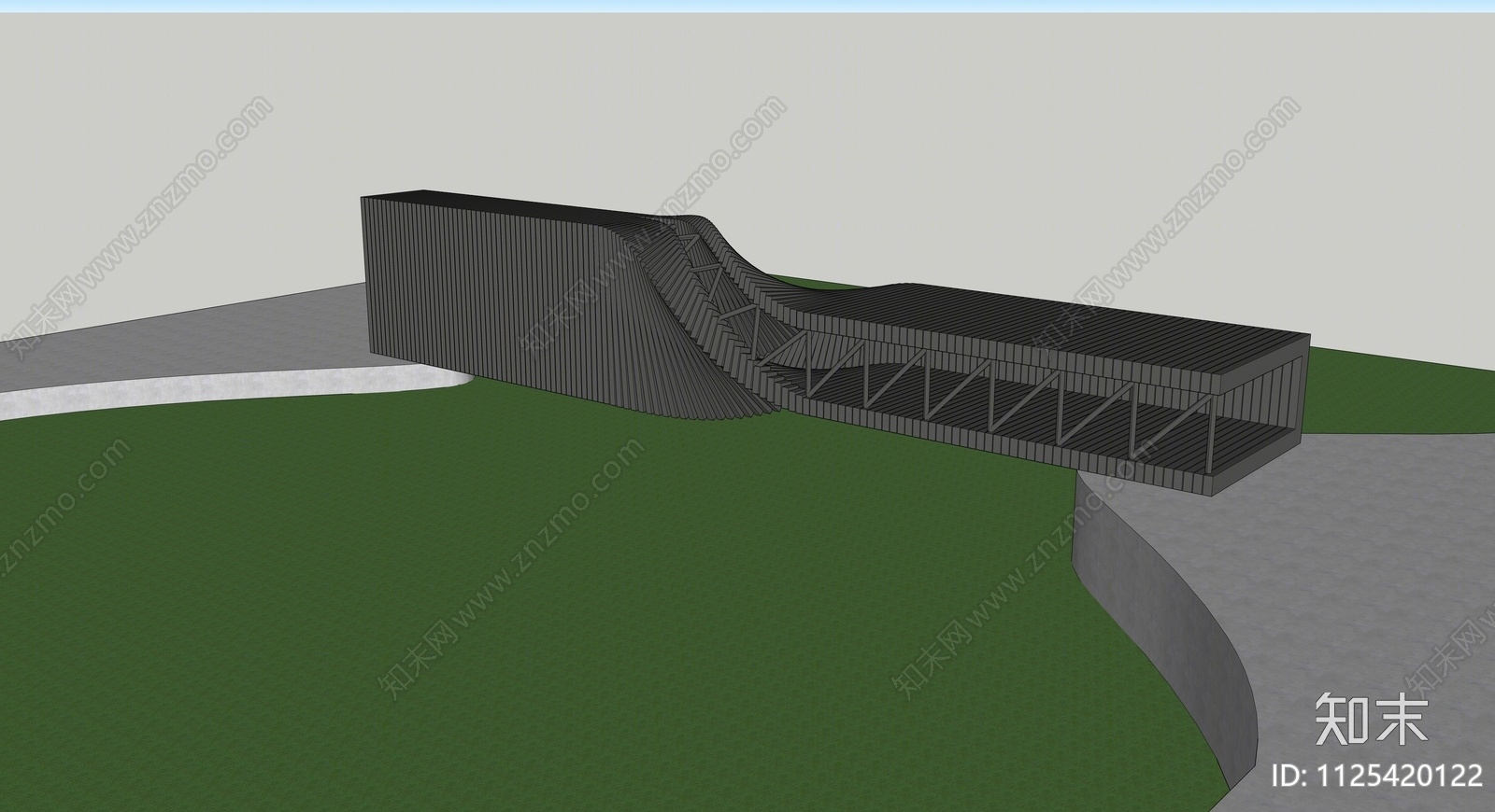 现代扭曲艺术馆建筑SU模型下载【ID:1125420122】