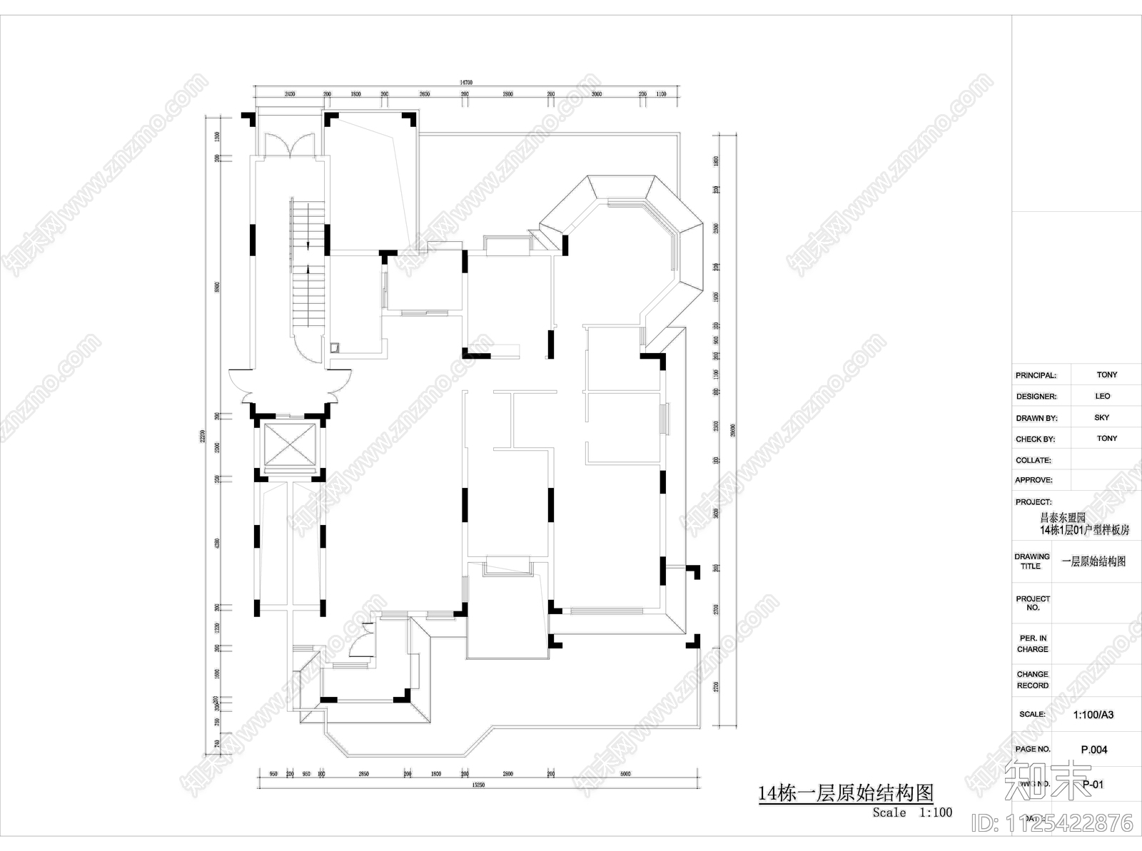 昌泰东盟园样板房cad施工图下载【ID:1125422876】