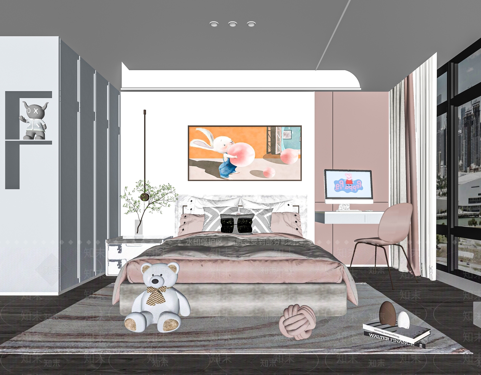 现代女孩儿童房SU模型下载【ID:1125423502】