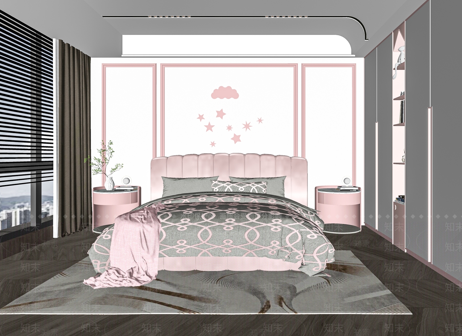 现代女孩儿童房SU模型下载【ID:1125423517】