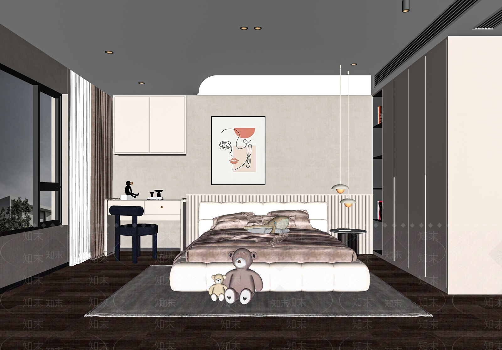 现代女孩儿童房SU模型下载【ID:1125424272】