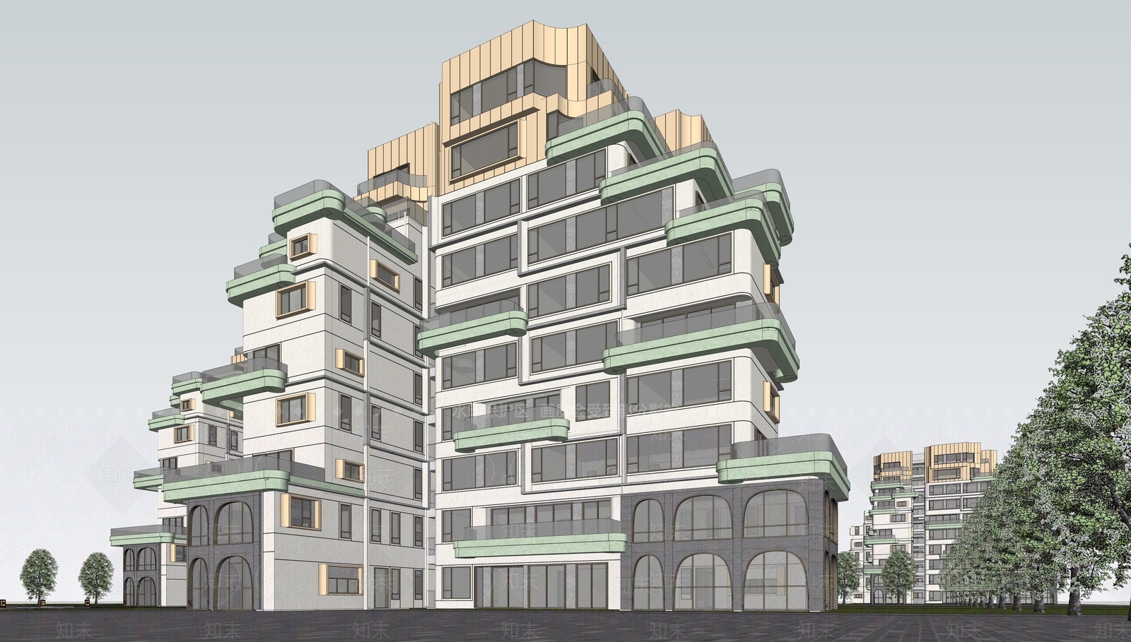 现代高层住宅SU模型下载【ID:1125429650】