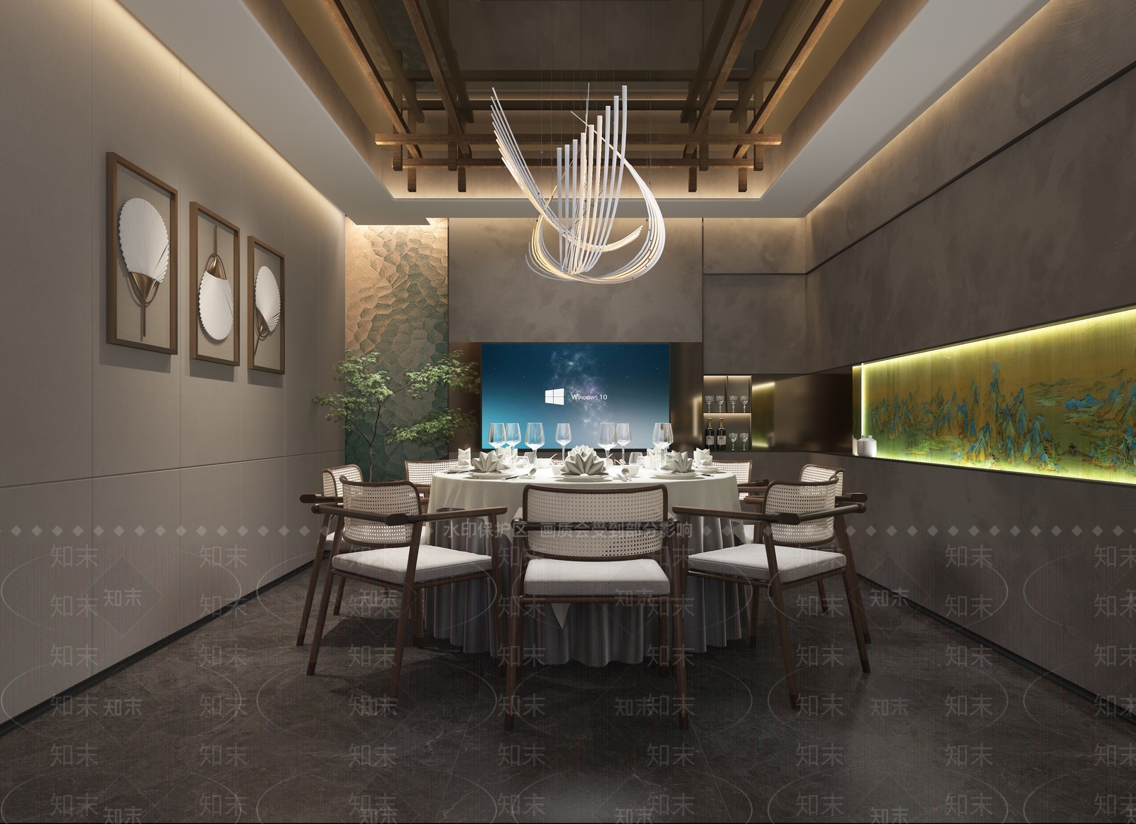 新中式餐厅包房3D模型下载【ID:1125429855】_知末3d模型网