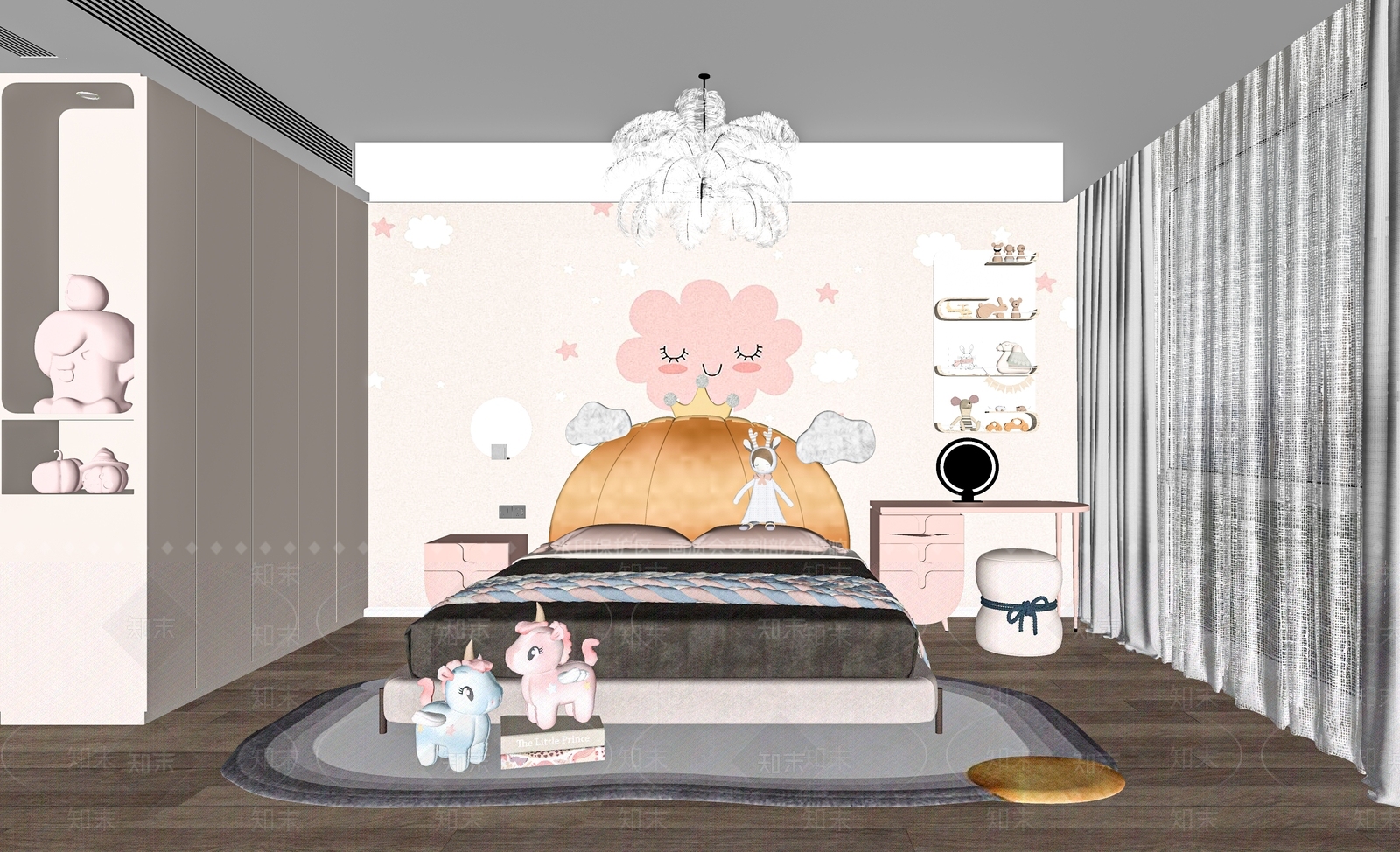 现代女孩儿童房SU模型下载【ID:1125431033】