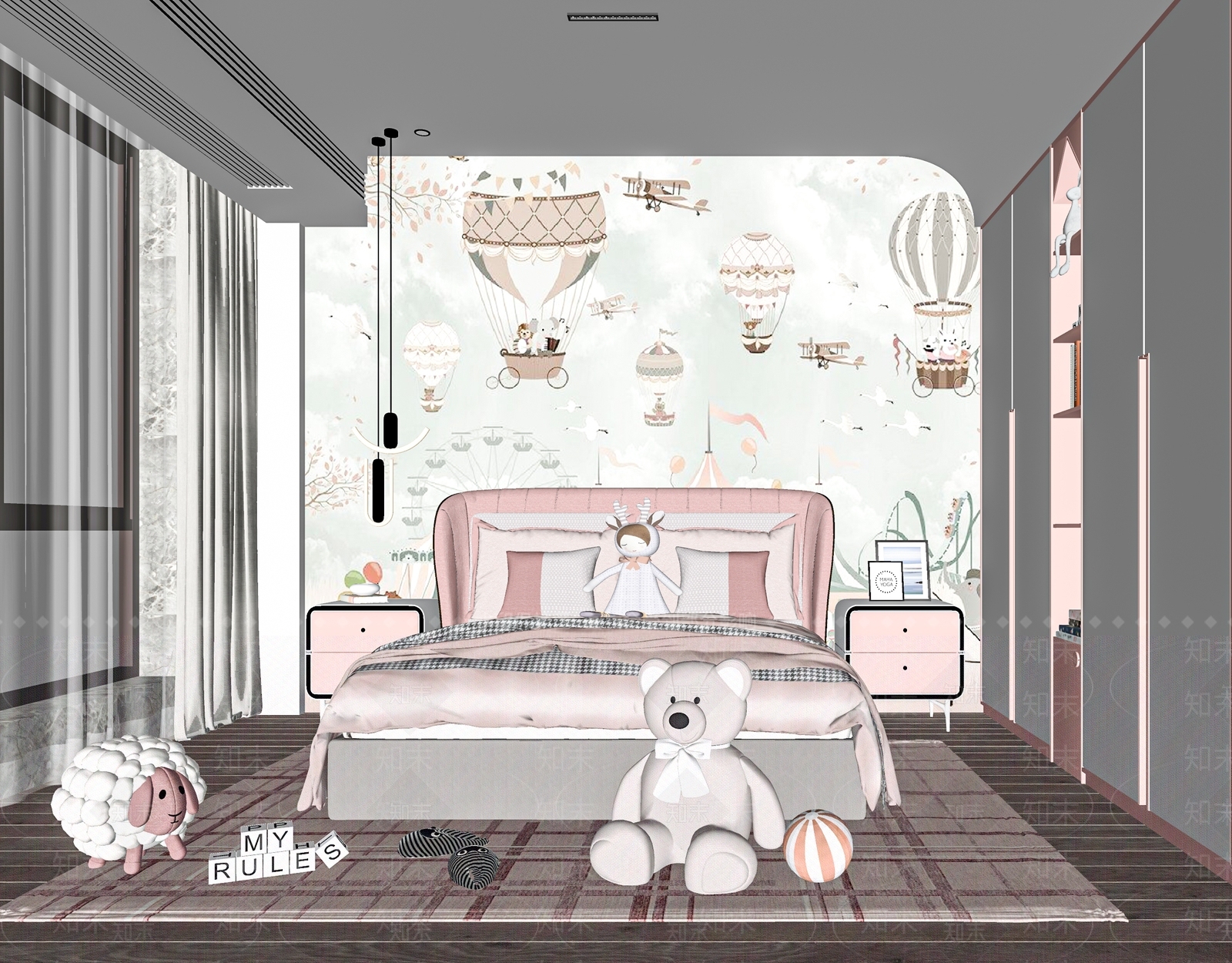 现代女孩儿童房SU模型下载【ID:1125435559】