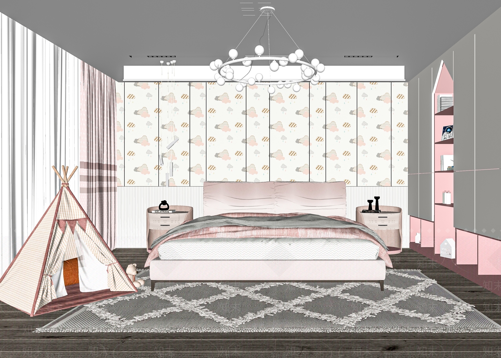 现代女孩儿童房SU模型下载【ID:1125435588】