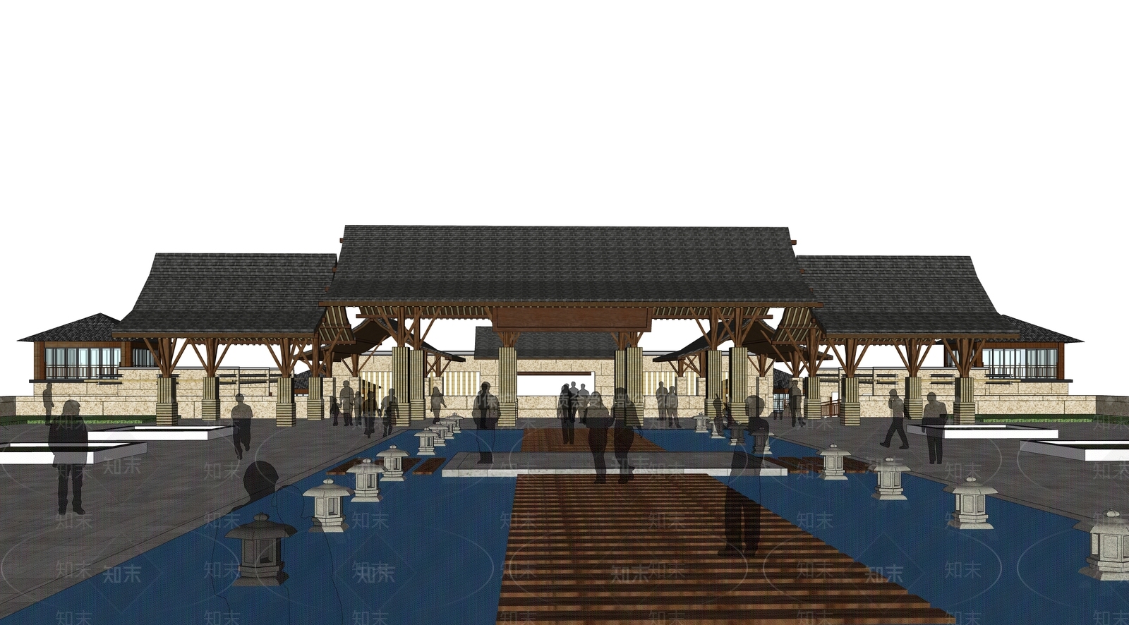 新中式山地文化场馆SU模型下载【ID:1125443690】