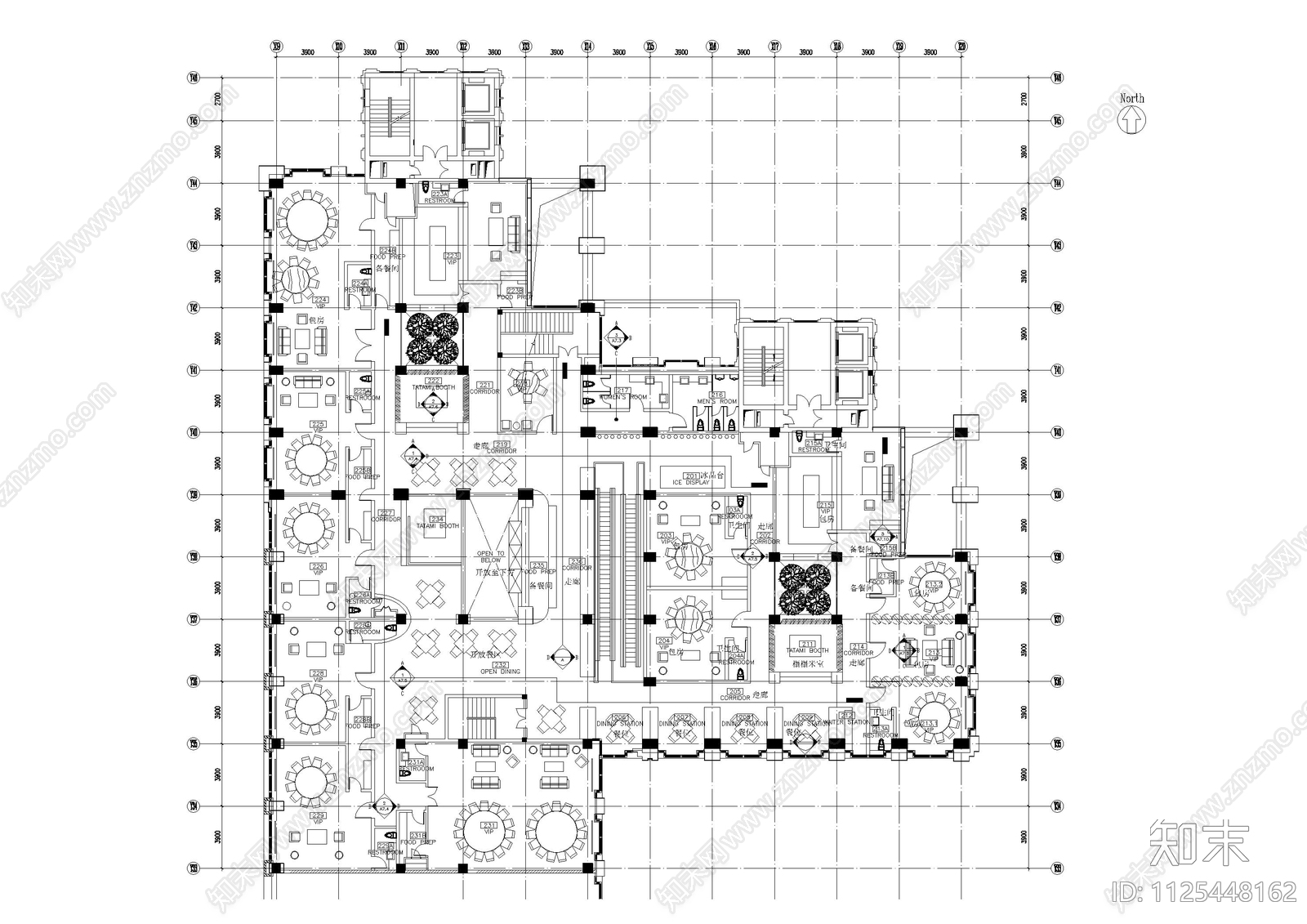 中国新理念餐厅平面cad施工图下载【ID:1125448162】