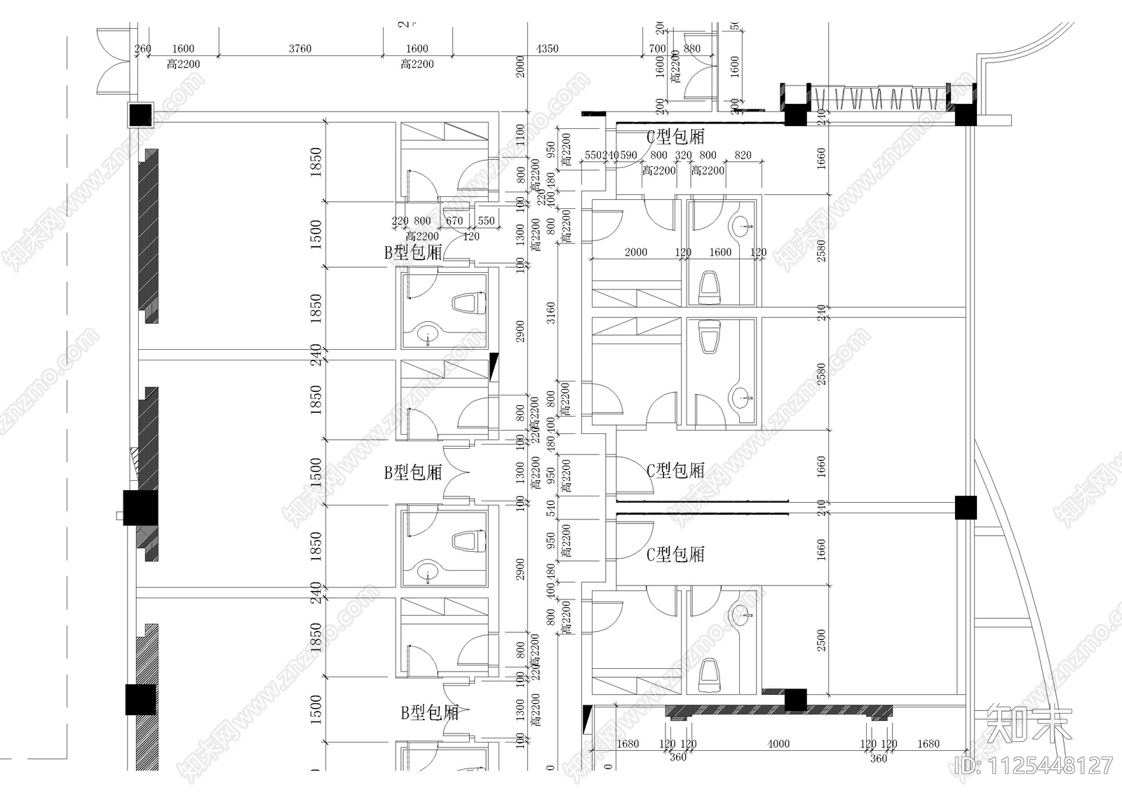 1000平米中餐厅平面竣工图施工图下载【ID:1125448127】