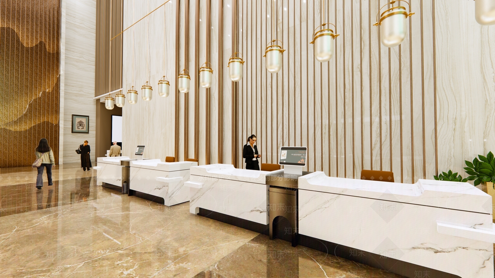 新中式酒店大堂SU模型下载【ID:1125451051】