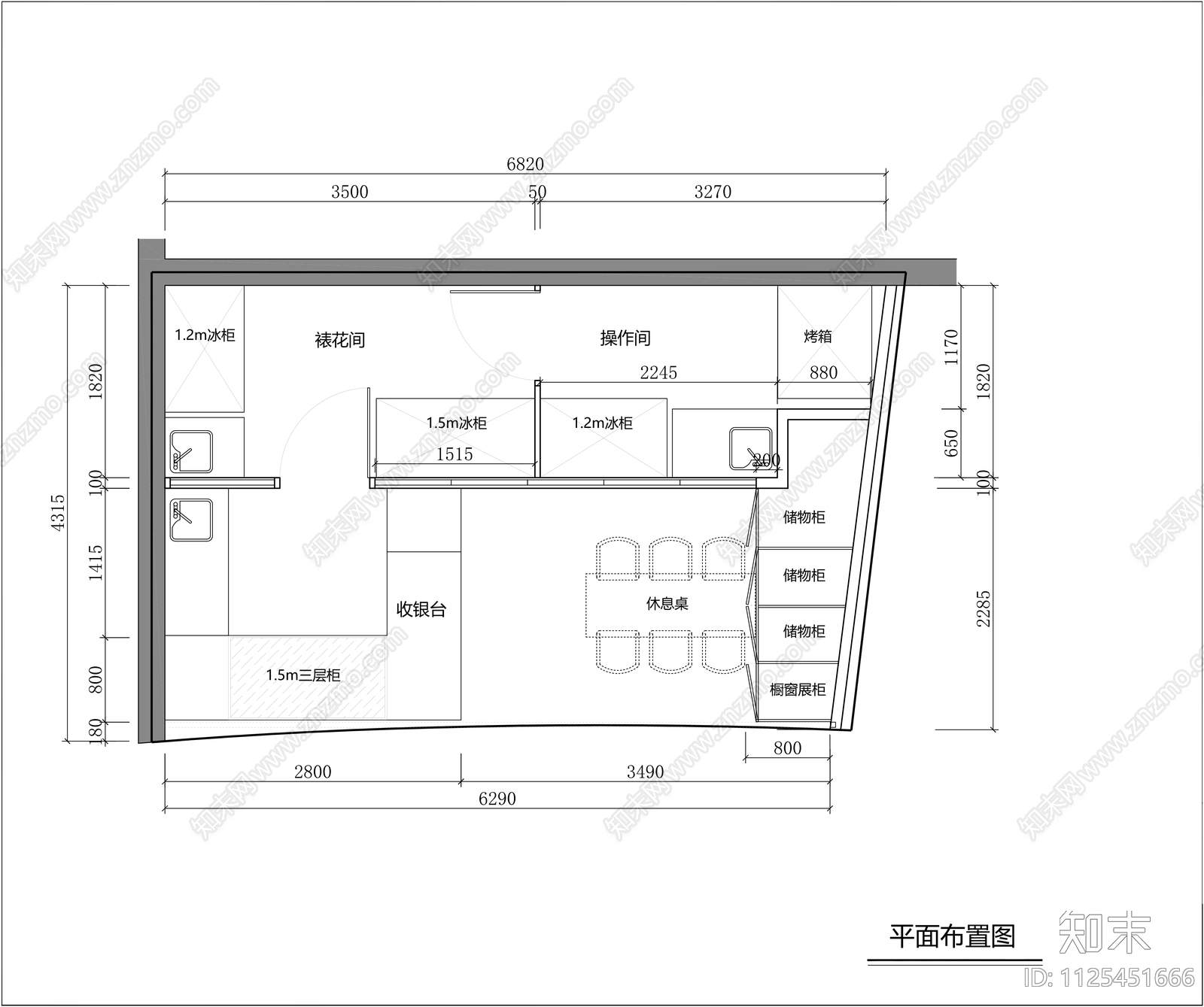 甜品面包蛋糕店CAD平面图cad施工图下载【ID:1125451666】