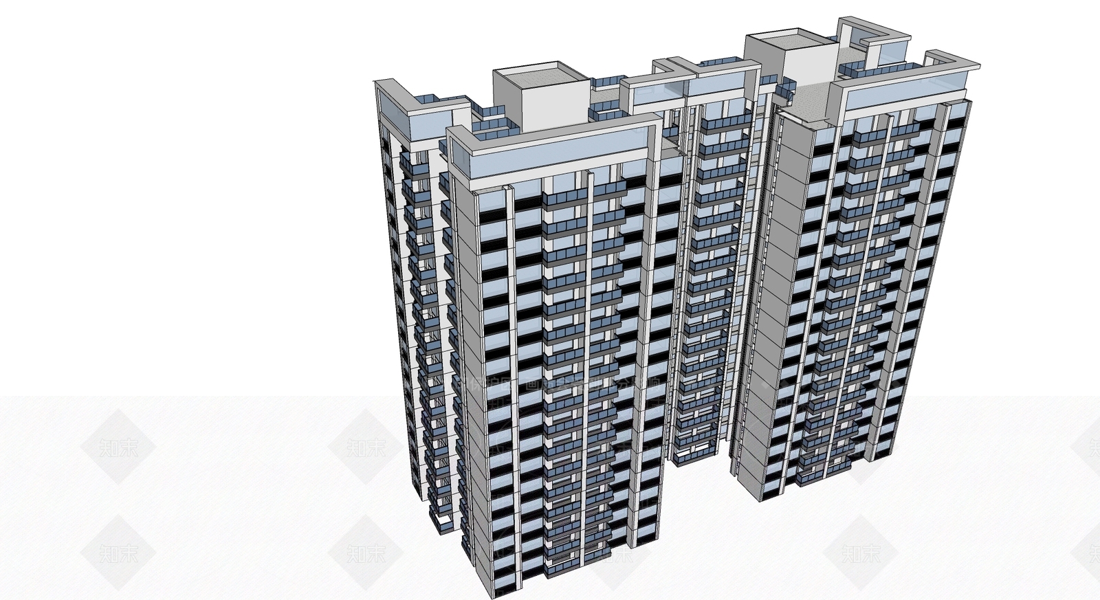 现代高层住宅建筑SU模型下载【ID:1125461483】