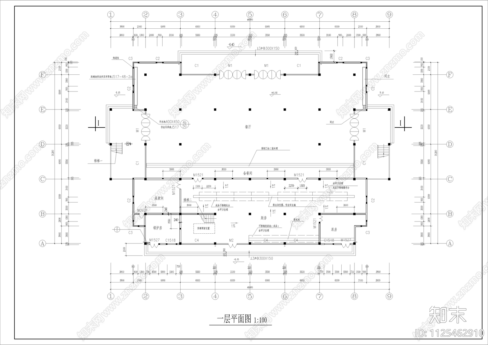 现代学院食堂多功能厅全套建筑图施工图下载【ID:1125462910】