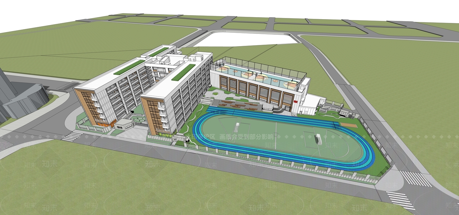 现代风格中小学建筑SU模型下载【ID:1125463276】_知末su模型网