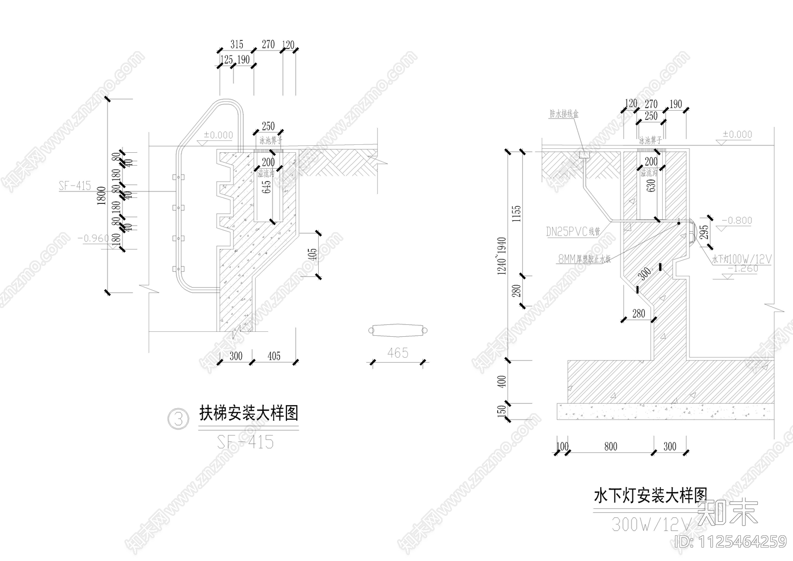 标准游泳池配件安装大样图水底灯平面图系统图cad施工图下载【ID:1125464259】