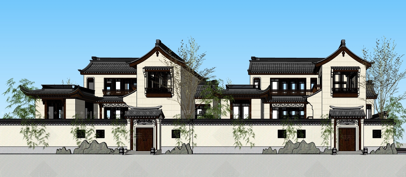 中式双拼别墅SU模型下载【ID:1125472672】_知末su模型网