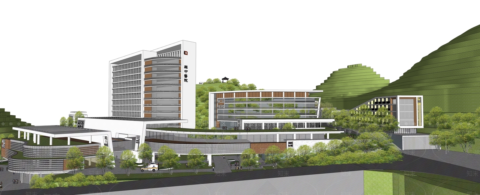 现代山地医院SU模型下载【ID:1125475900】