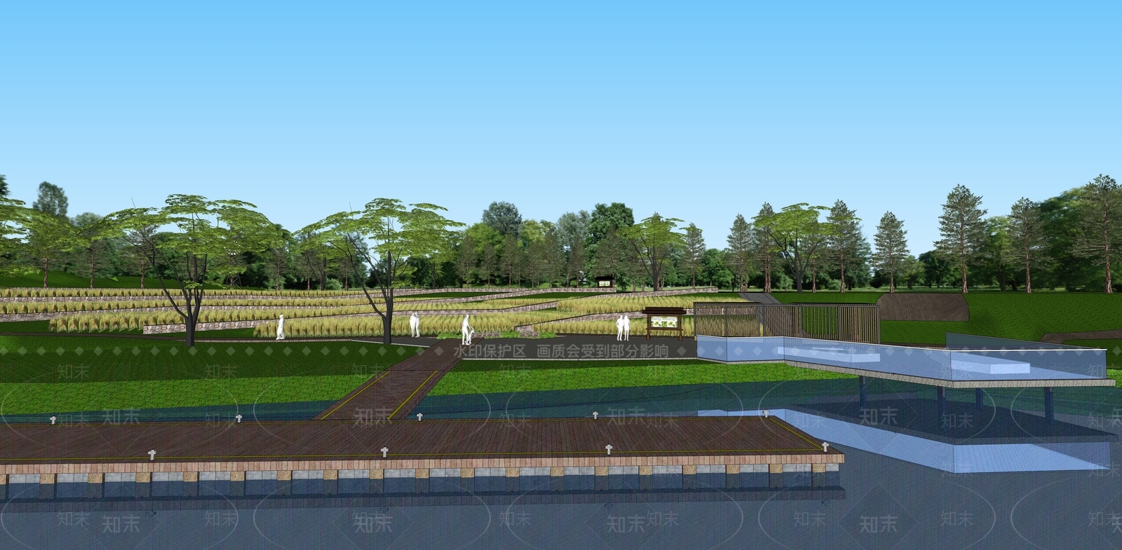现代稻田公园景观SU模型下载【ID:1125485592】