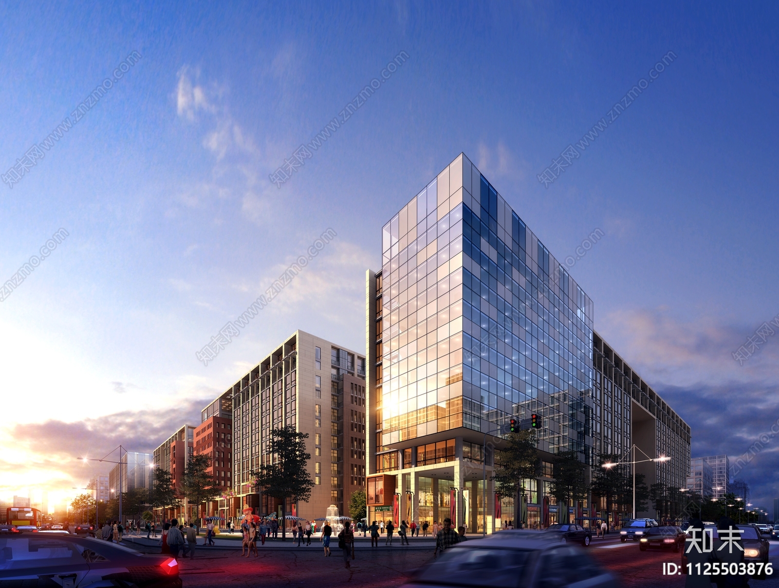 黄昏高层建筑景观效果图PSD免抠贴图下载【ID:1125503876】