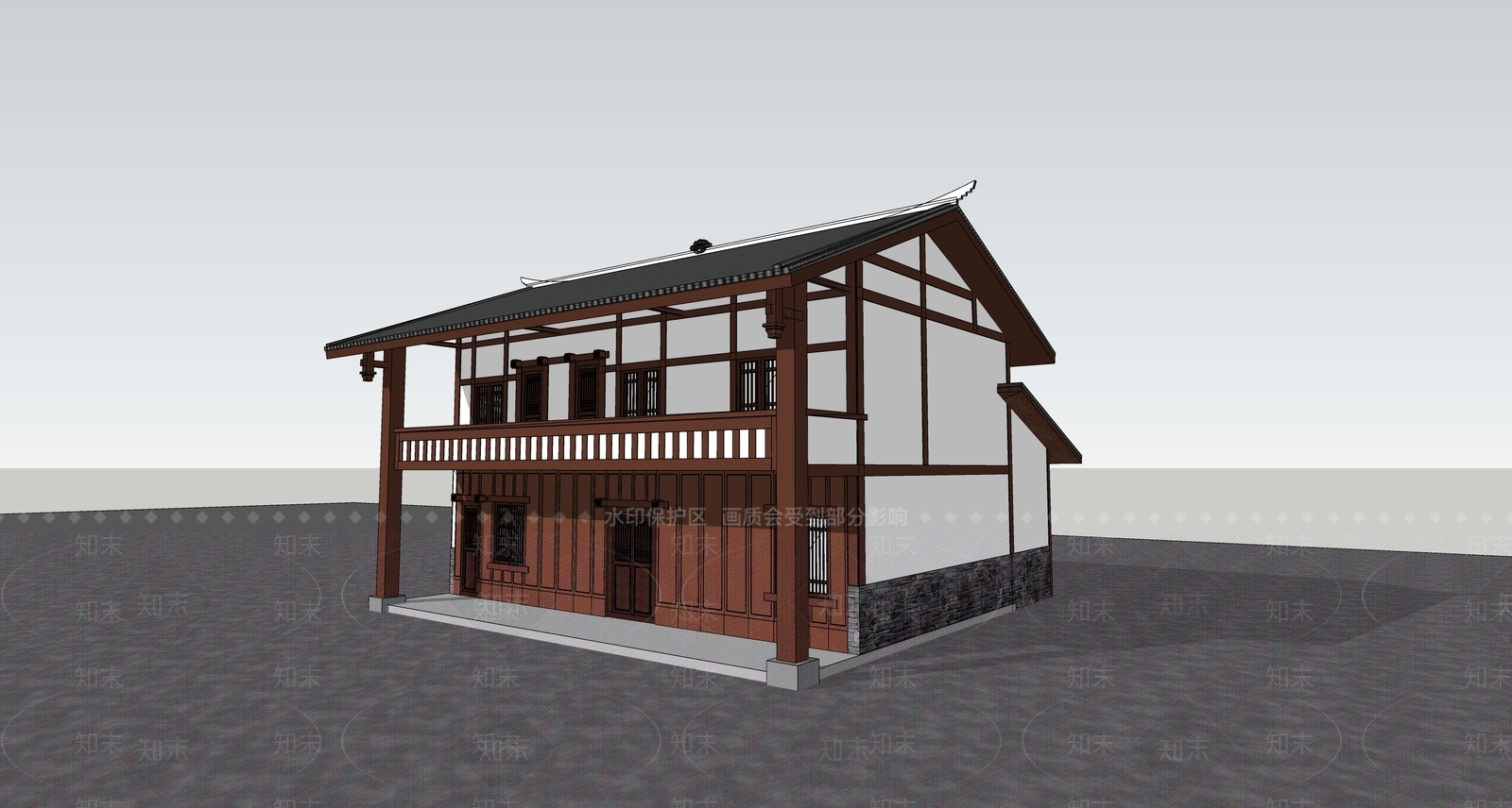 新中式名宿建筑SU模型下载【ID:1125504578】