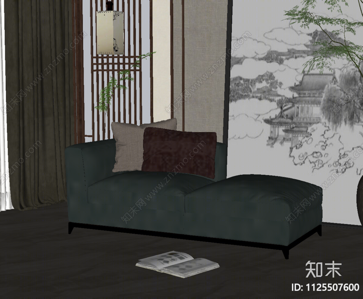 新中式贵妃沙发SU模型下载【ID:1125507600】