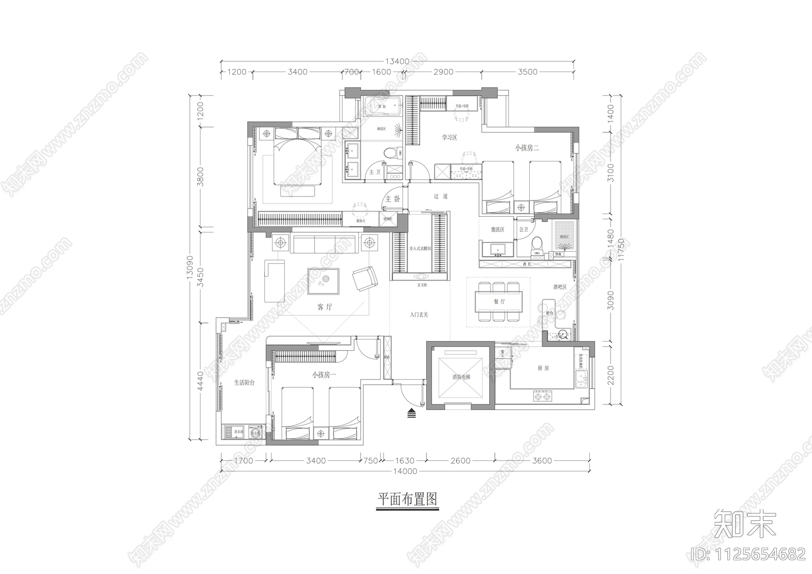 180m²家装大平层cad施工图下载【ID:1125654682】