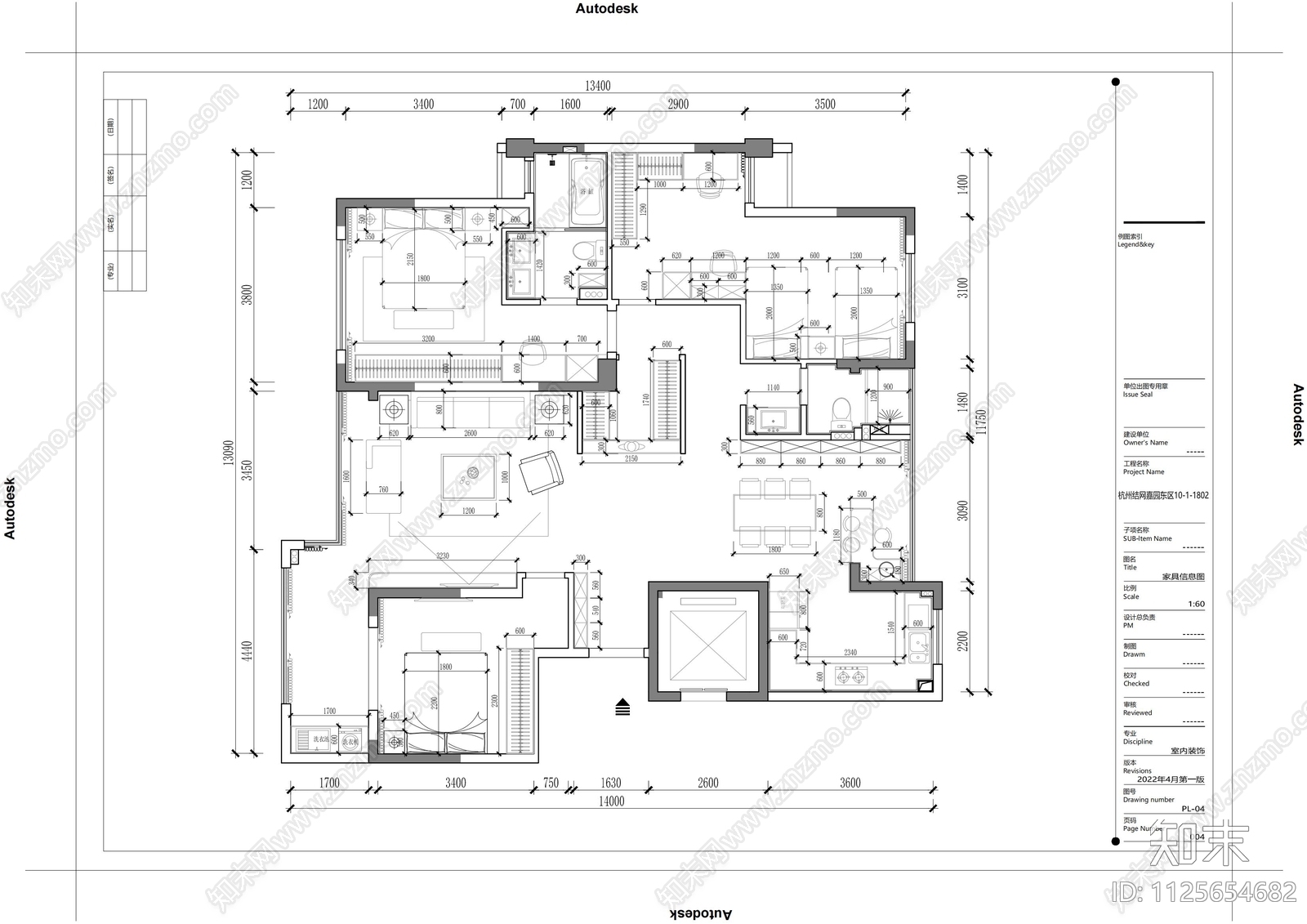 180m²家装大平层cad施工图下载【ID:1125654682】