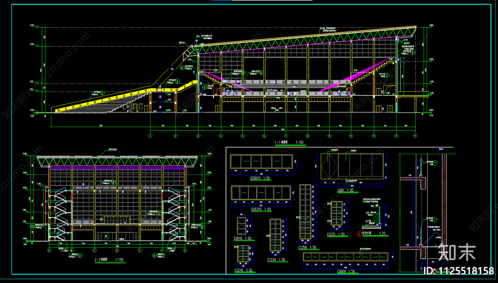 现代风格高校体育中心CAD施工图下载【ID:1125518158】