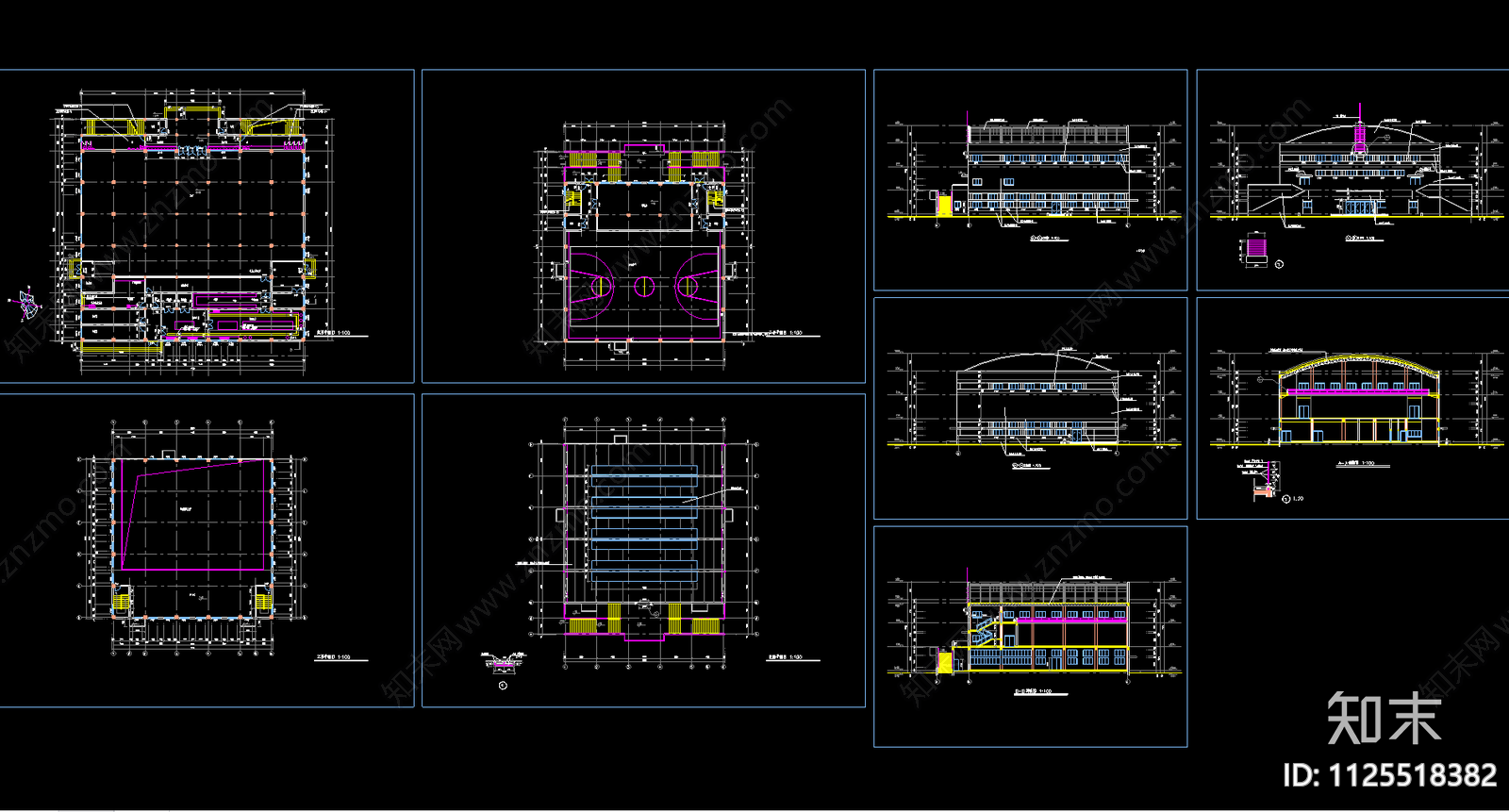 3层学校体育馆建筑CADcad施工图下载【ID:1125518382】
