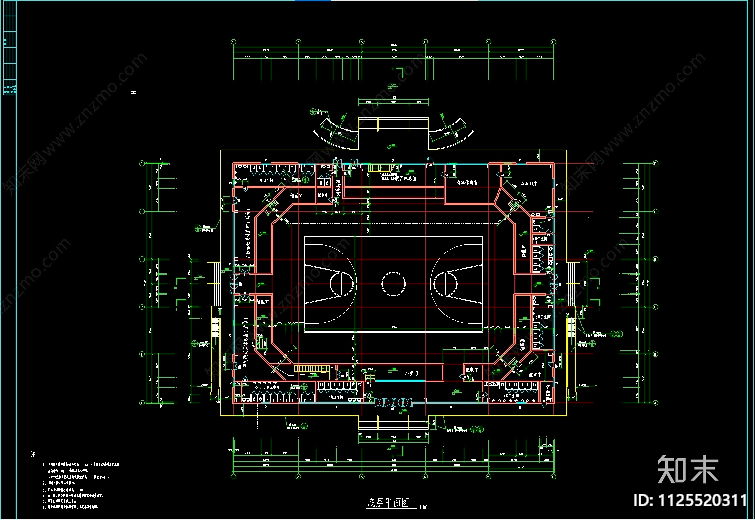 2层体育馆建筑cad施工图下载【ID:1125520311】