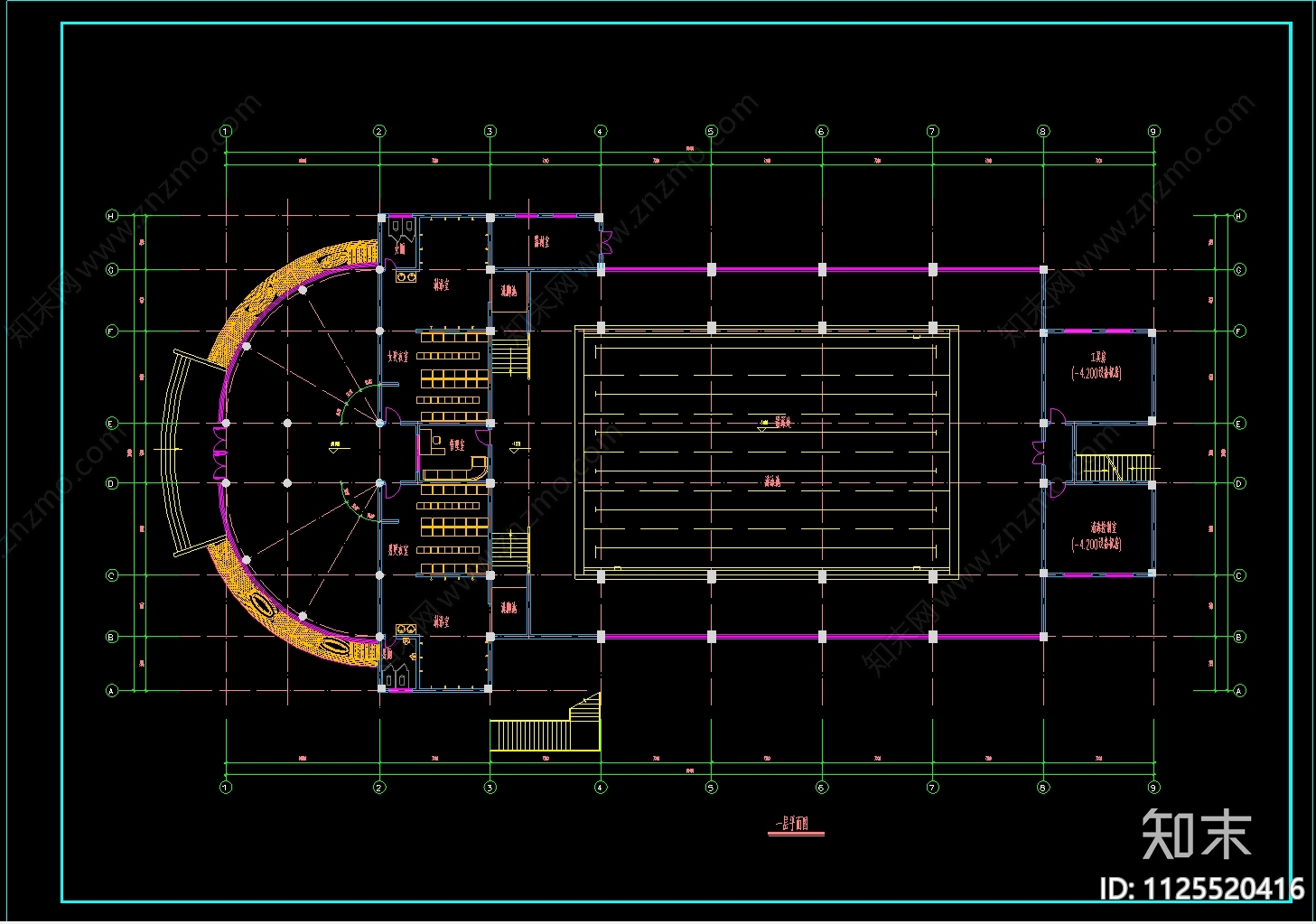 2层室内体育馆建筑设计图cad施工图下载【ID:1125520416】