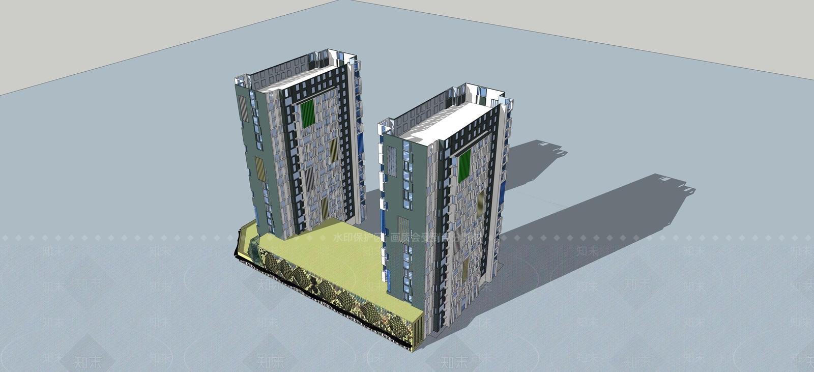 现代高层双塔楼商业建筑SU模型下载【ID:1125523349】