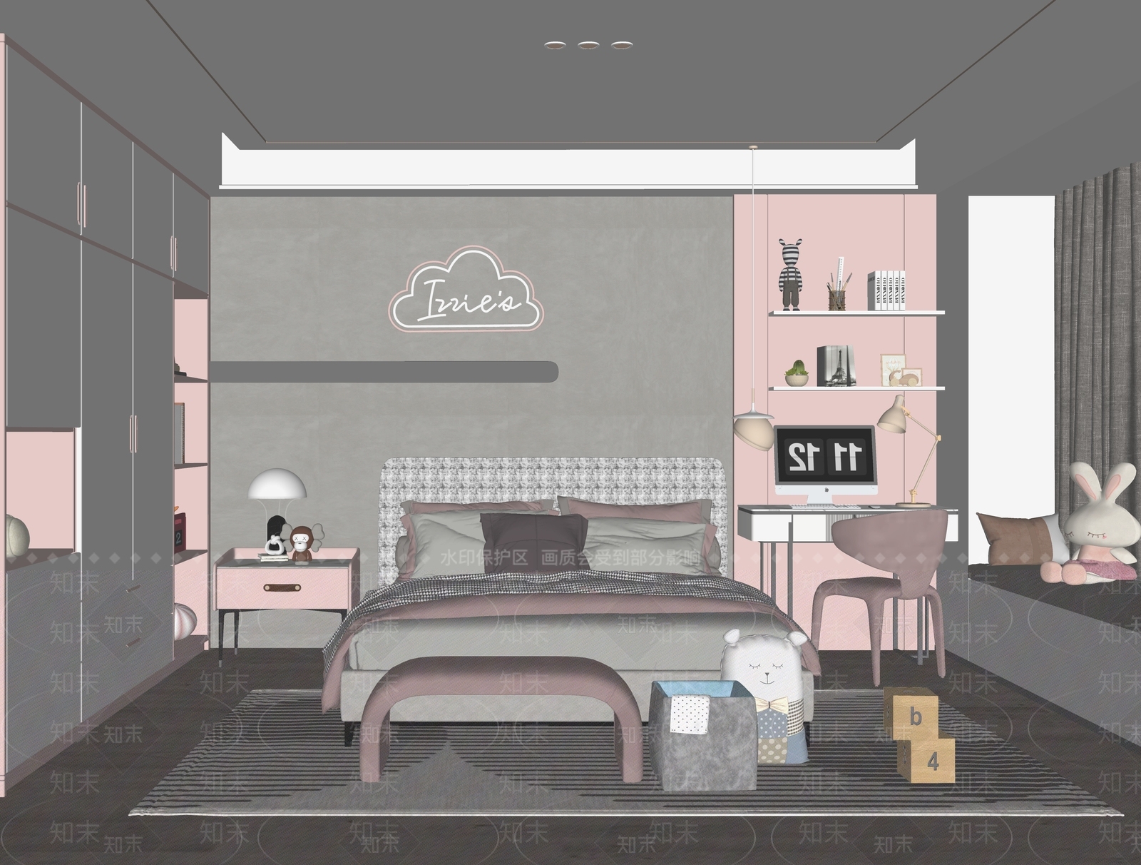 现代女儿房卧室SU模型下载【ID:1125524551】