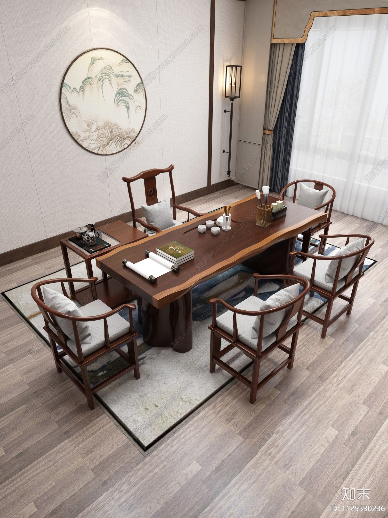 新中式茶桌椅组合SU模型下载【ID:1125530236】