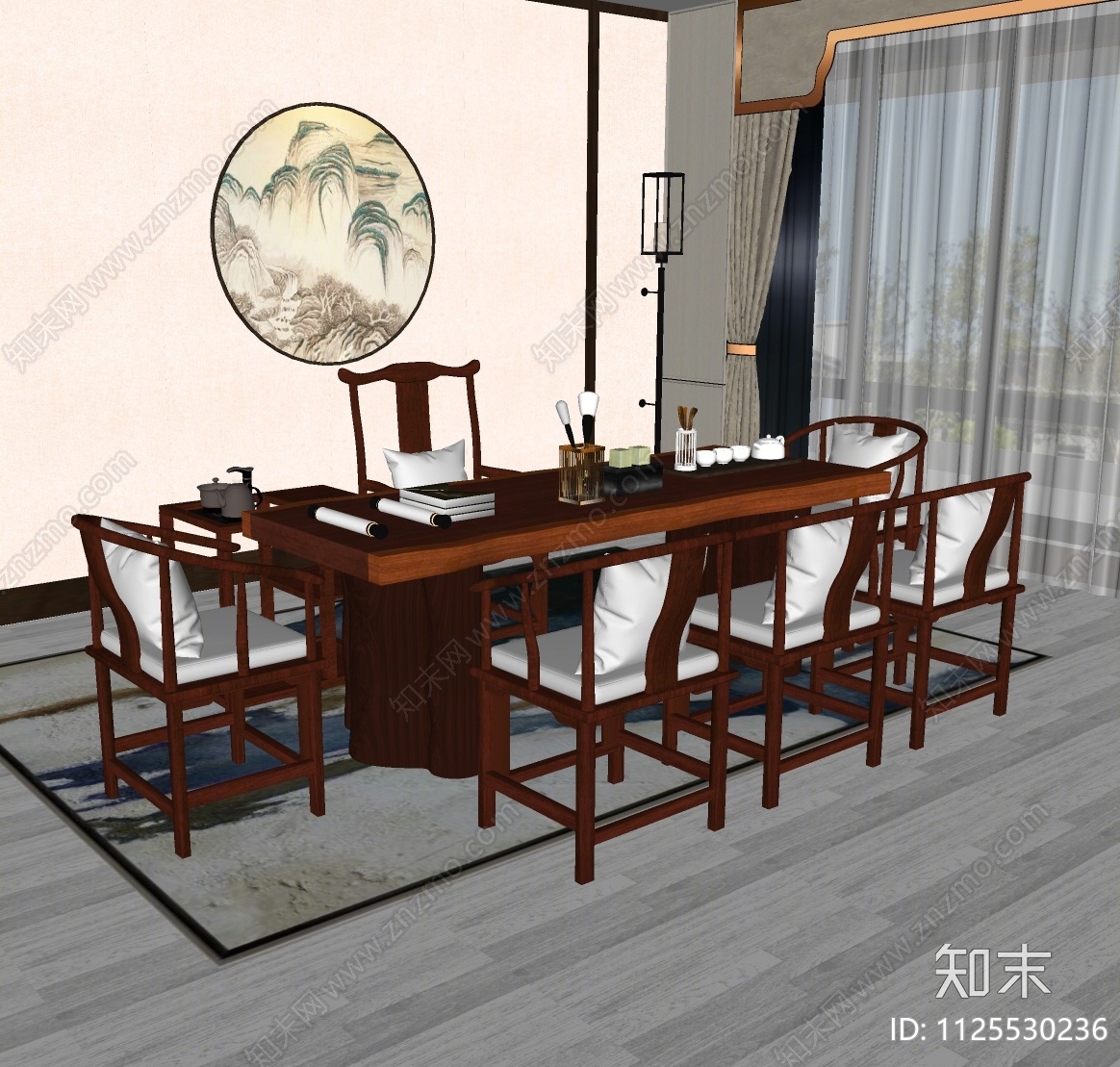 新中式茶桌椅组合SU模型下载【ID:1125530236】