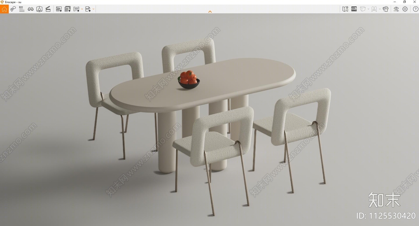 北欧奶油风餐桌椅SU模型下载【ID:1125530420】
