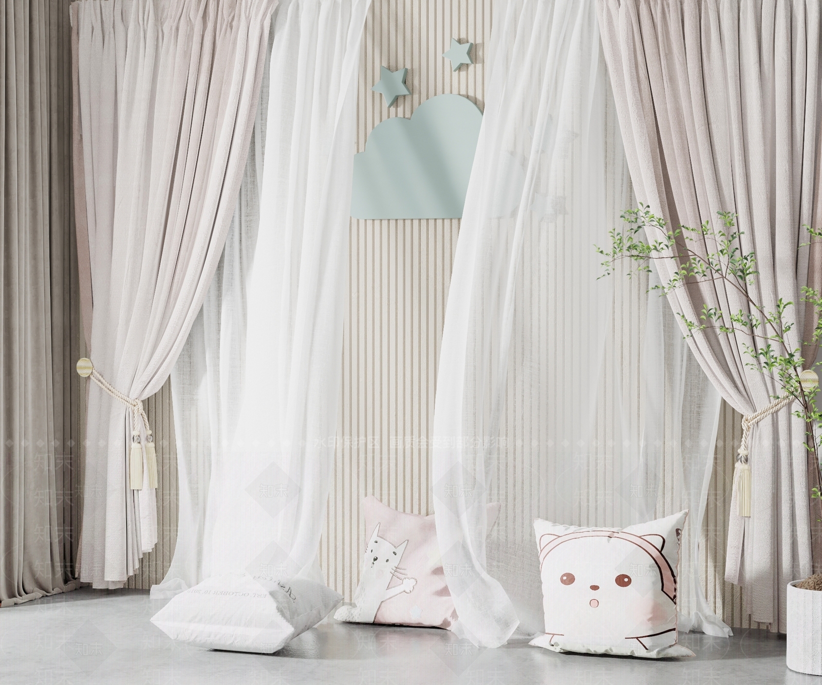 现代儿童房窗帘3D模型下载【ID:1125530750】
