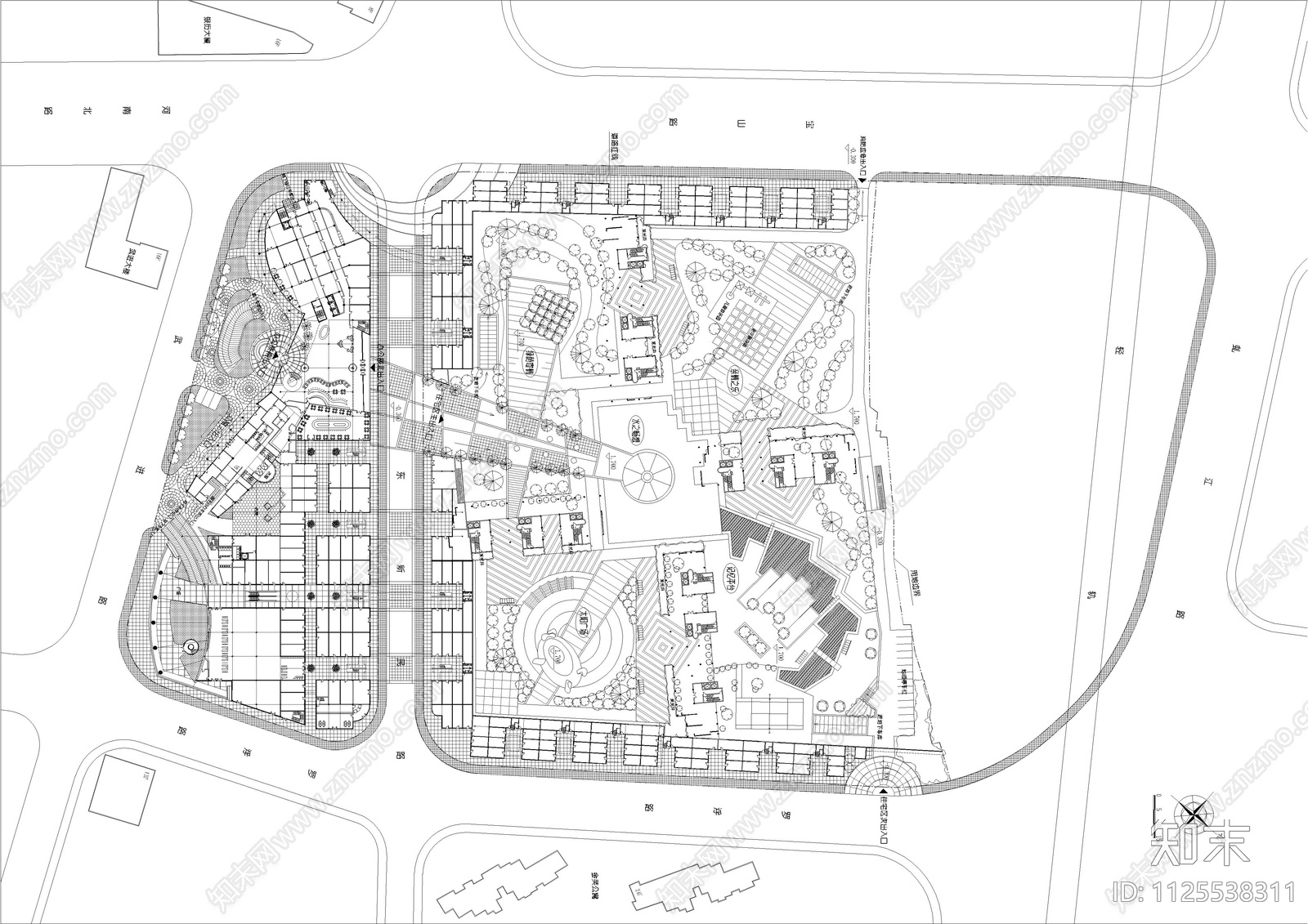 城市休闲广场景观cad施工图下载【ID:1125538311】