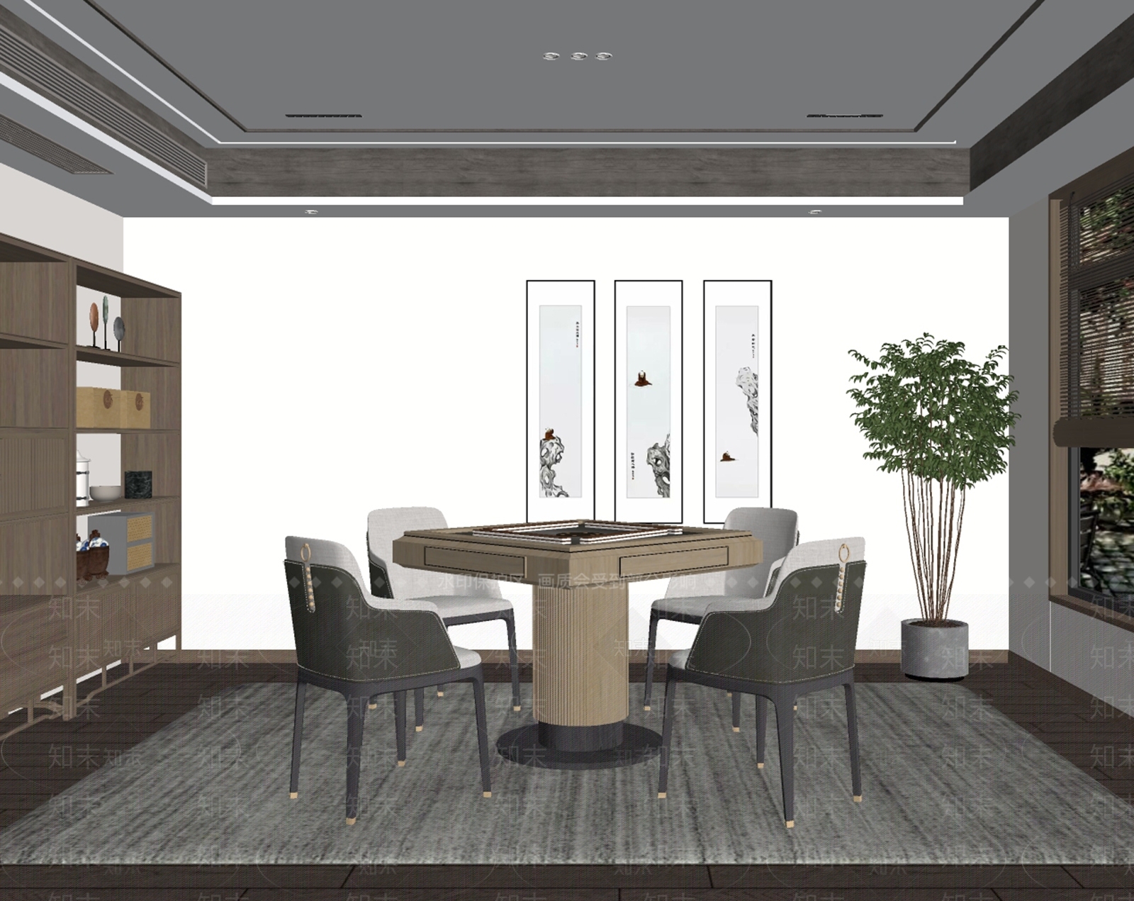 新中式棋牌室SU模型下载【ID:1125543683】