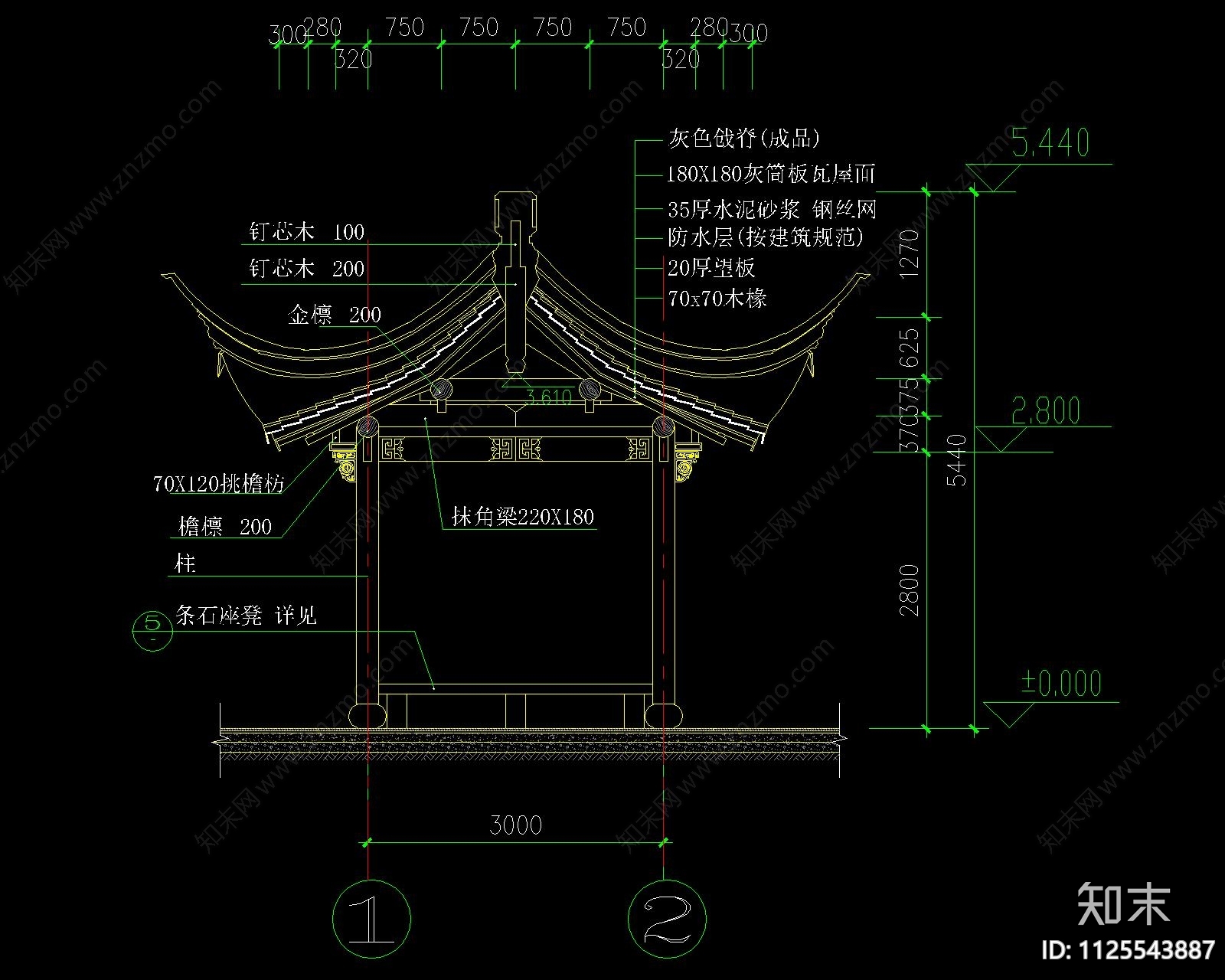 中式四角古建亭cad施工图下载【ID:1125543887】