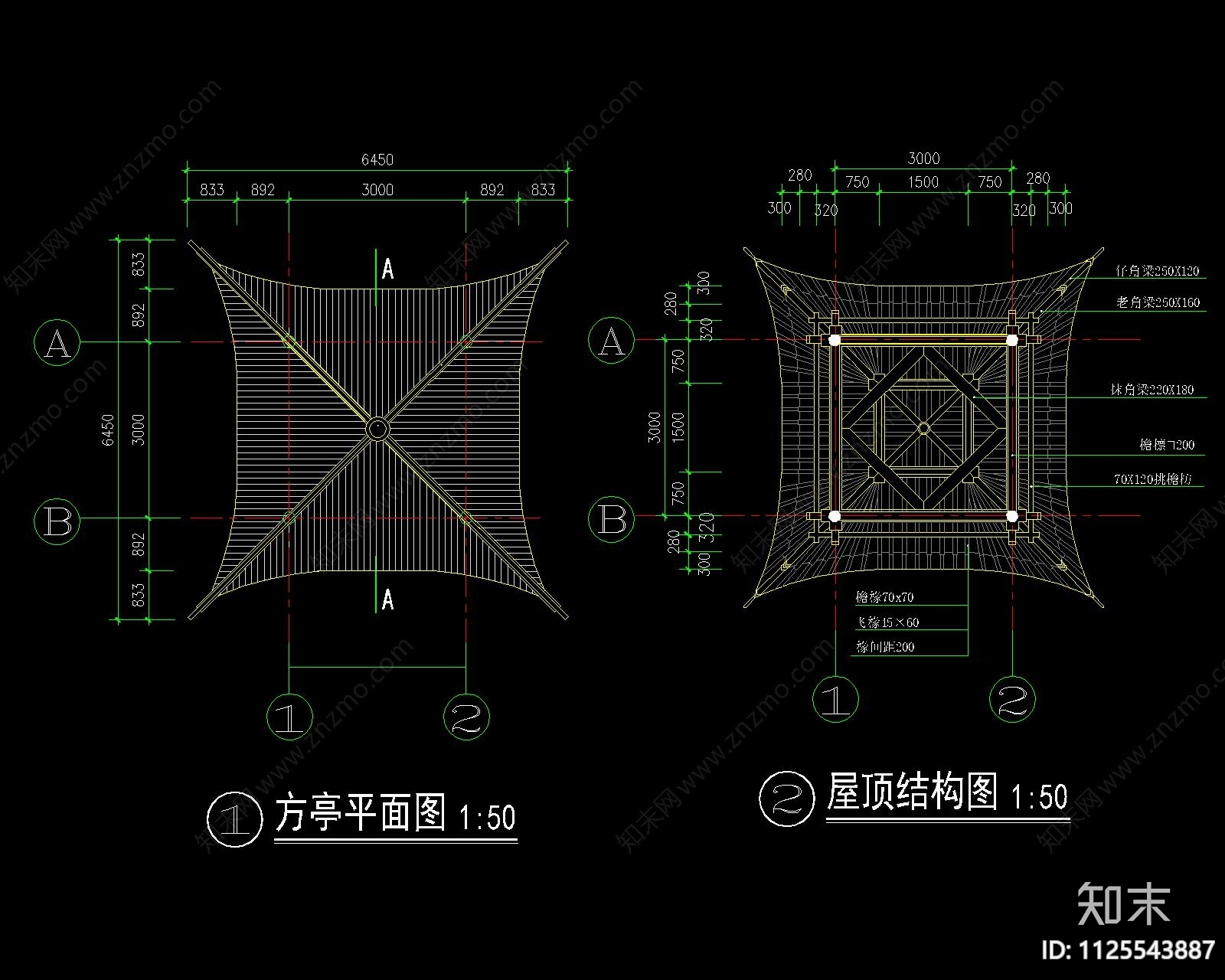 中式四角古建亭cad施工图下载【ID:1125543887】