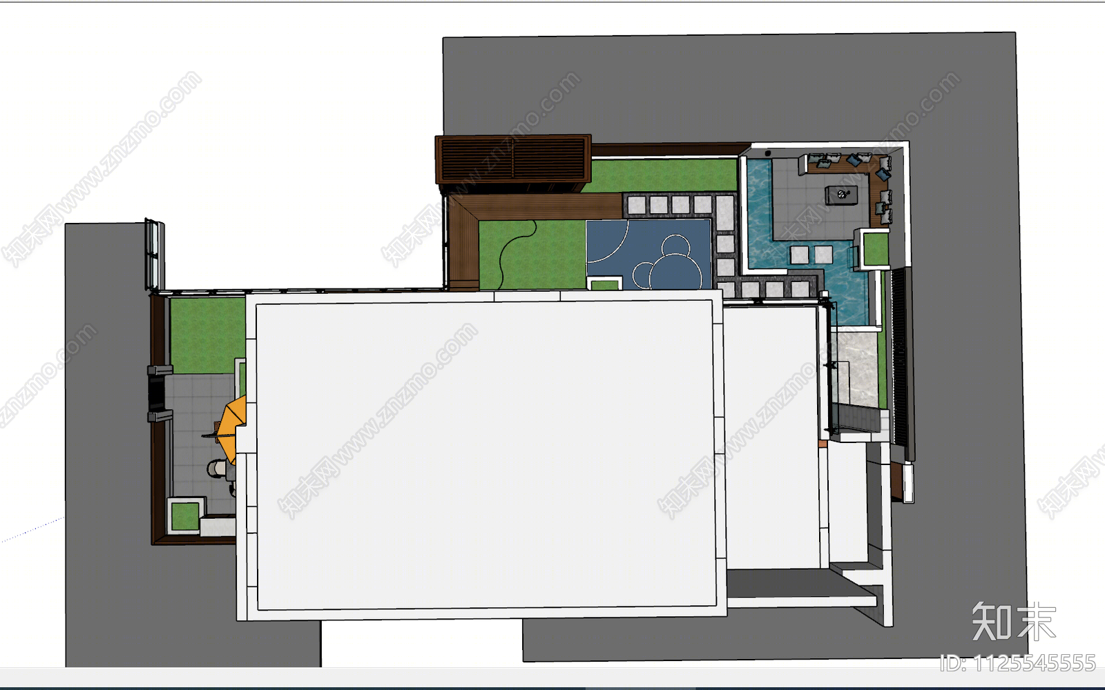 现代庭院花园SU模型下载【ID:1125545555】