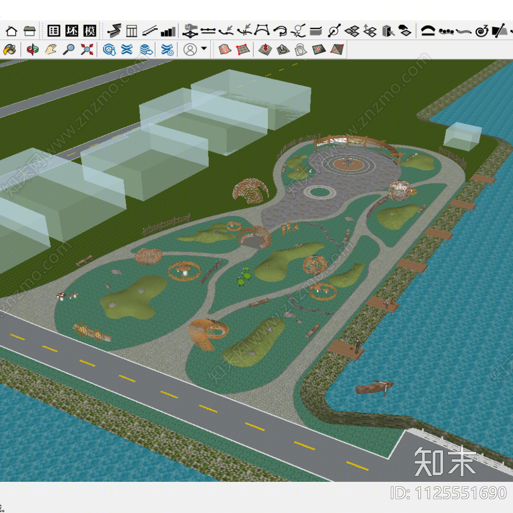 现代公园景观SU模型下载【ID:1125551690】