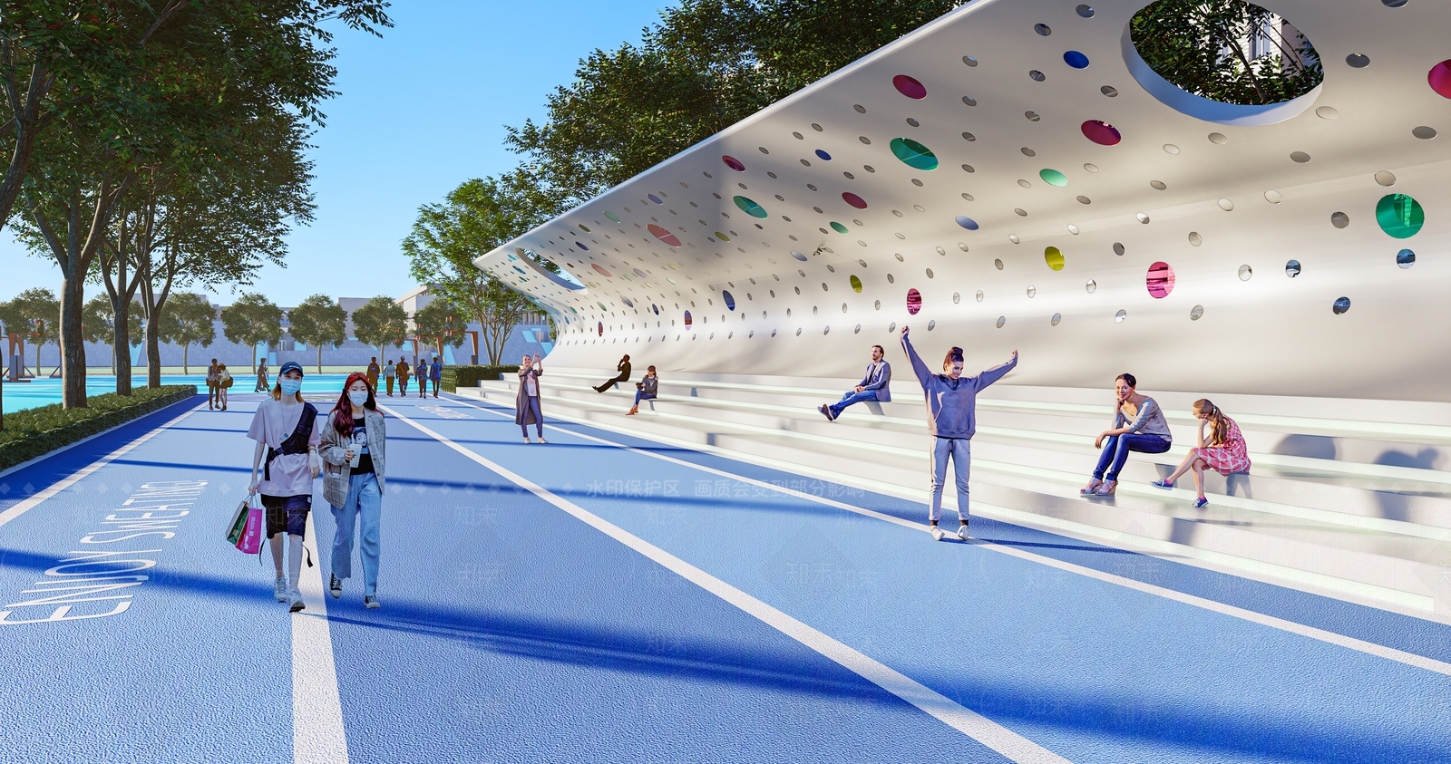 现代校园广场光影艺术长廊SU模型下载【ID:1125552720】