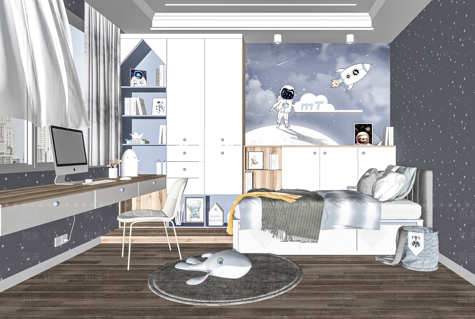 现代男孩儿童房SU模型下载【ID:1125553161】